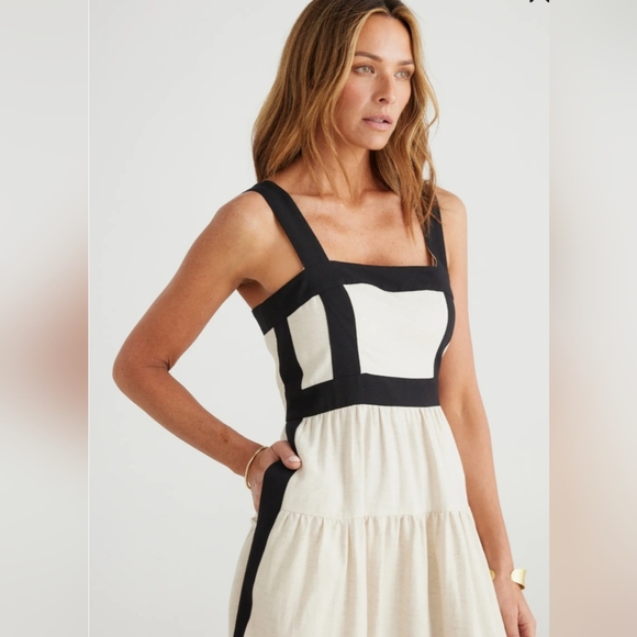 Brave+True Jolie Contrast Trim Tiered Midi Dress - Natural / Black - Picture 2 of 7